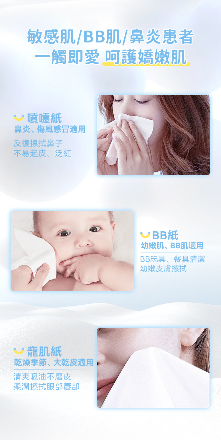 Yohome 潔淨水潤保濕因子 100%天然加厚雲柔巾(敏感肌專用)