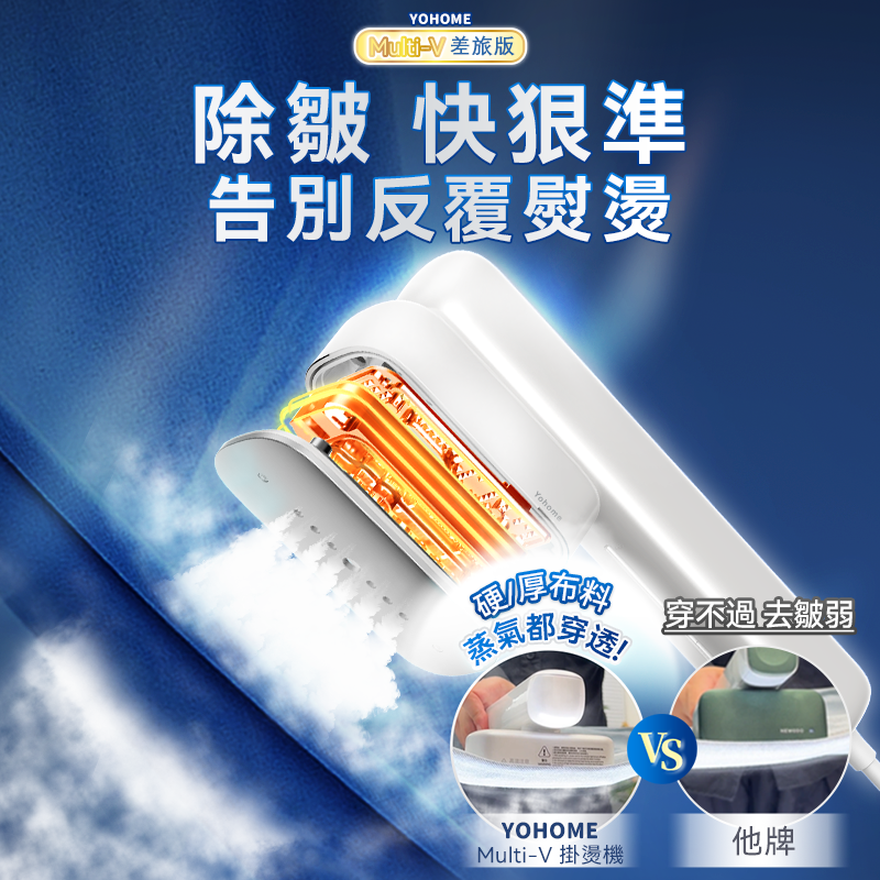 日本Yohome Multi-V輕感旋 轉多衣適溫即熱大面積除皺蟎菌雙淨掛燙機