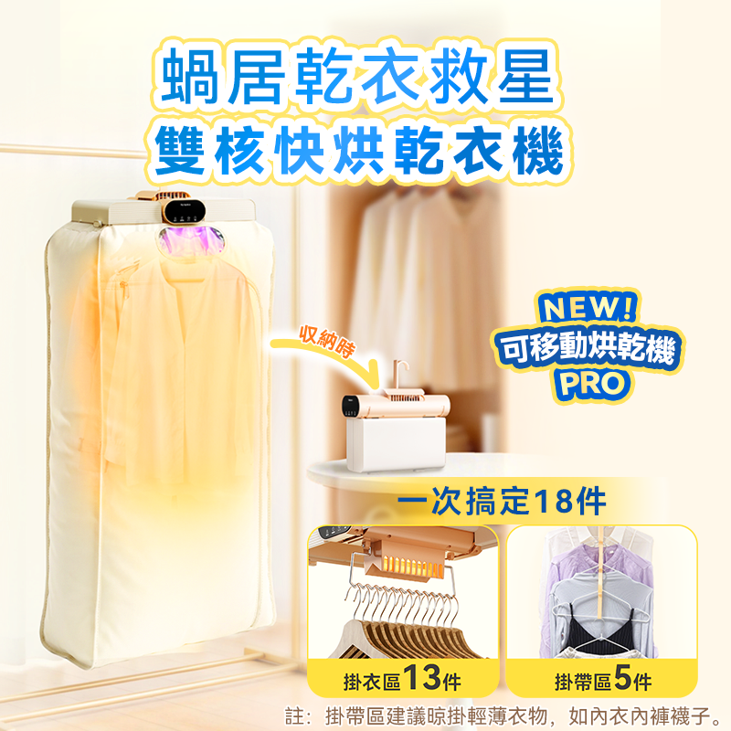 日本Yohome MiniFold雙出 風速乾雙模護衣可視窗低噪 免安裝可移動烘乾機 PRO 2.0
