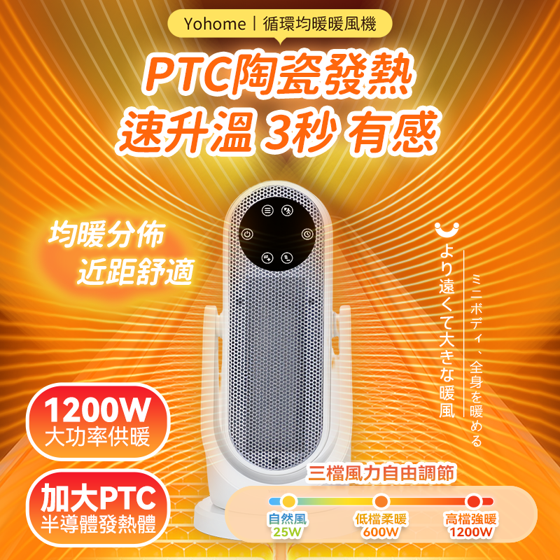 日本Yohome 全向自動4D搖頭 均勻全身循環暖智感控開四季用暖風機PRO