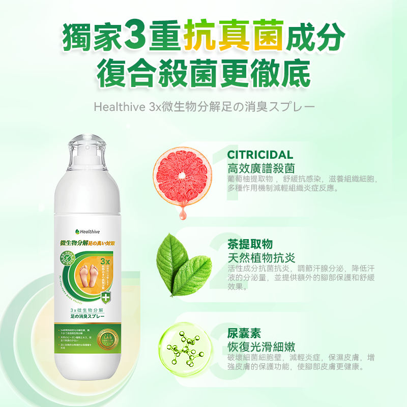 日本Healthive專研3倍抗菌脫臭植萃修護腳氣水