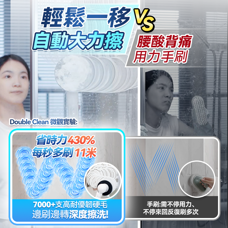 日本Double Clean 無線雙旋強力擦洗可調節伸長萬用電動清潔刷 PRO（6刷套）