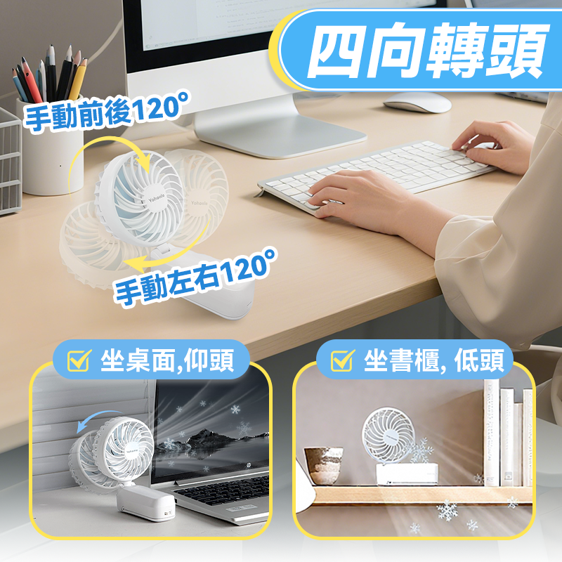 日本Yohome 全場景Flexifit掛夾立轉持吸便用雙葉強 風長續航無線迷你風扇PRO (全球首創)