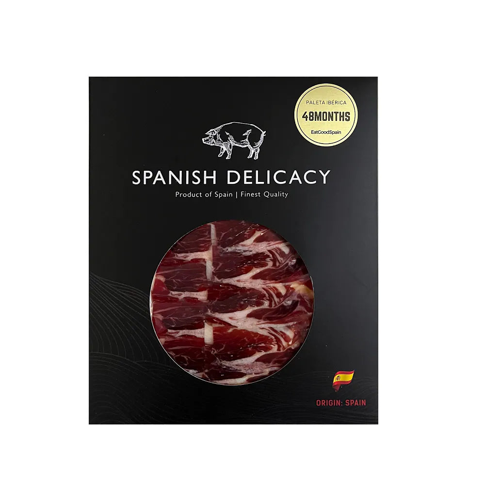 EAT GOOD SPAIN - 48個月機切黑毛豬前腿 (橡果+穀飼)（約80克）直播限定：送Amatista 西班牙Moscato 甜白汽酒 250ml 1罐