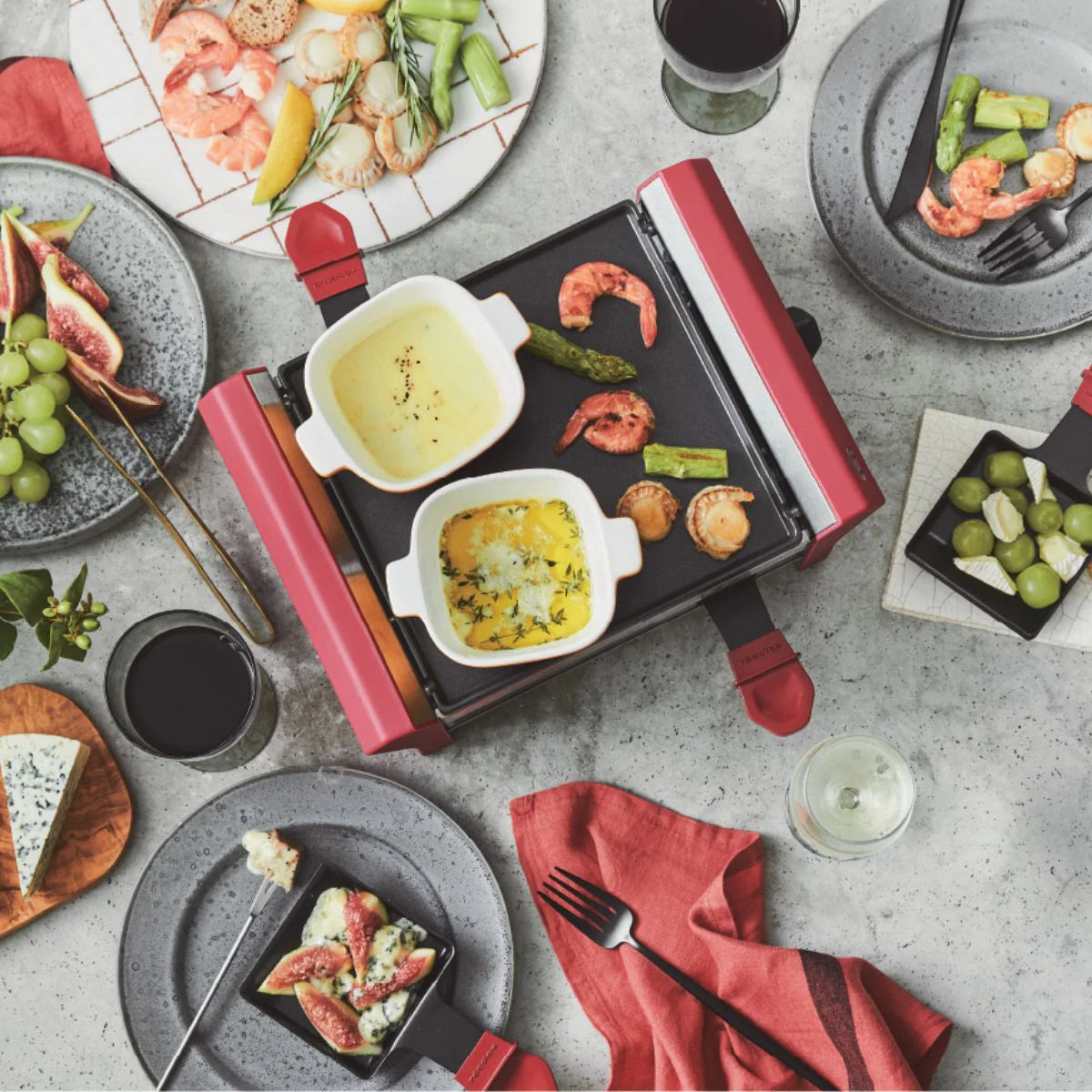 récolte Raclette and Fondue Maker Grand Melt 雙層煎烤盤(紅色)